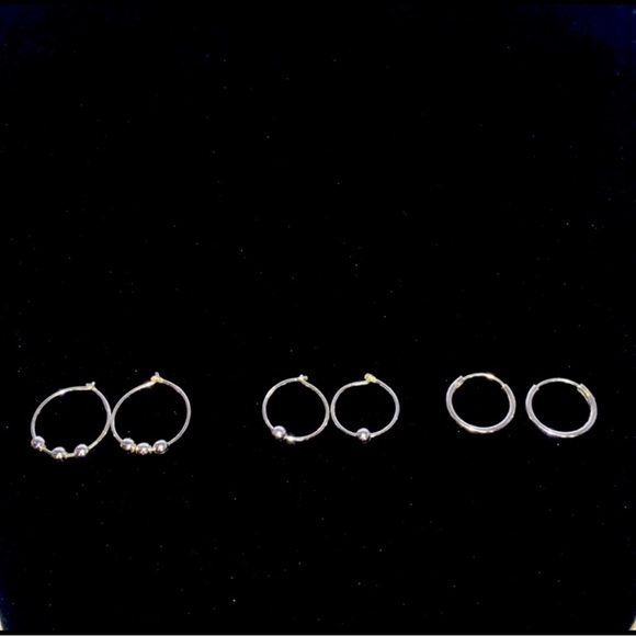 Sterling Silver Beaded Hoop Earrings Set of 3 NWT - Picture 7 of 13